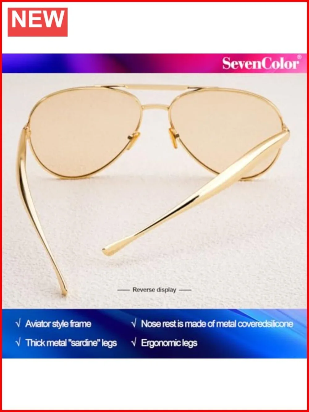 Oversized Aviator Sunglasses Gold Metal Frame UV400 Retro 70s Shades